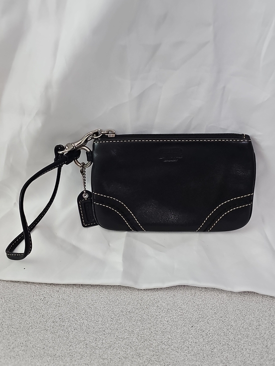 Coach Handbags - Coach Black Leather Wristlet with White Contrast Stitching